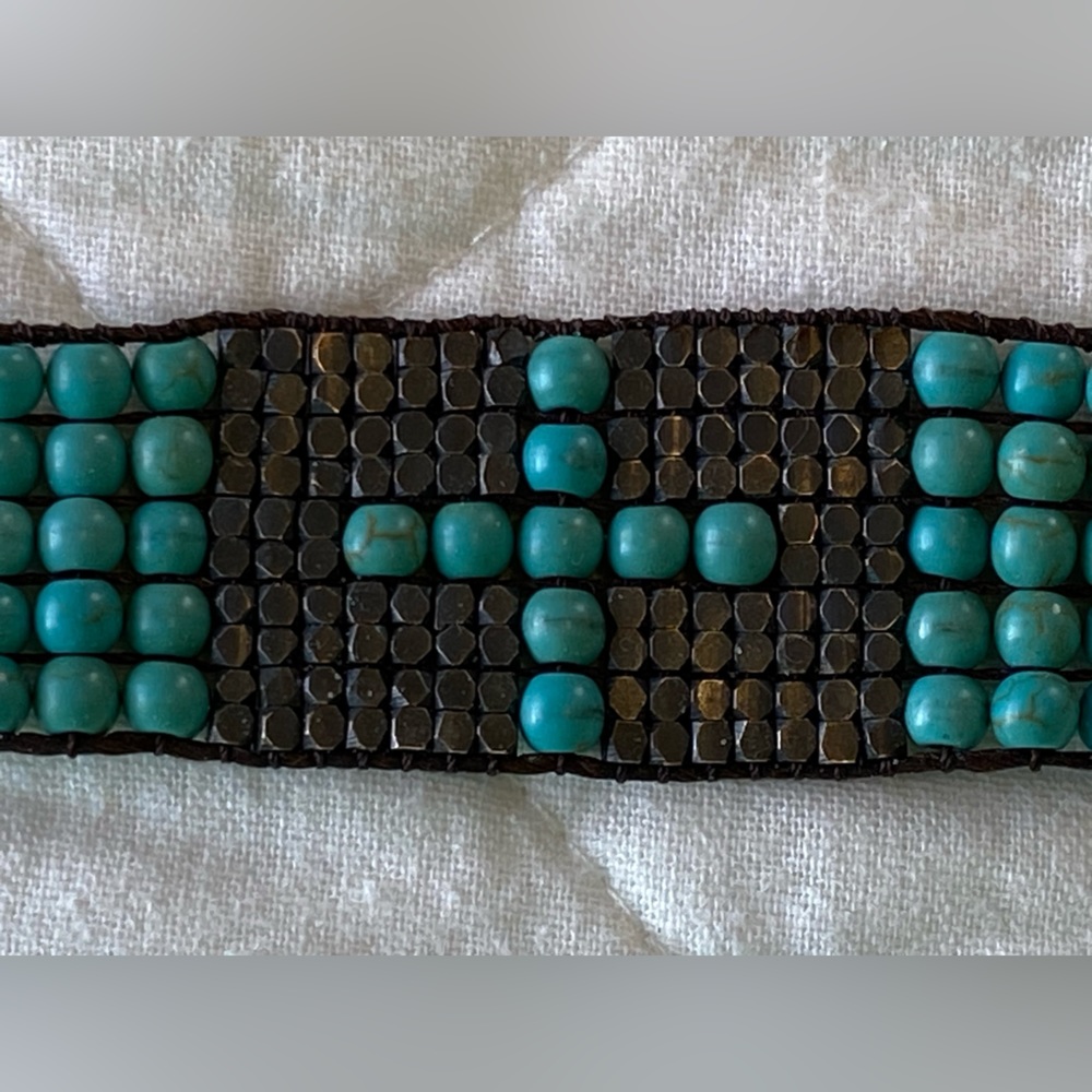 Love Heals Turquoise and Pyrite Beaded Bracelet - Picture 2 of 7
